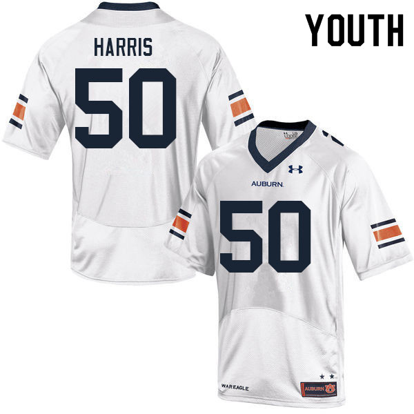 Youth #50 Marcus Harris Auburn Tigers College Football Jerseys Sale-White
